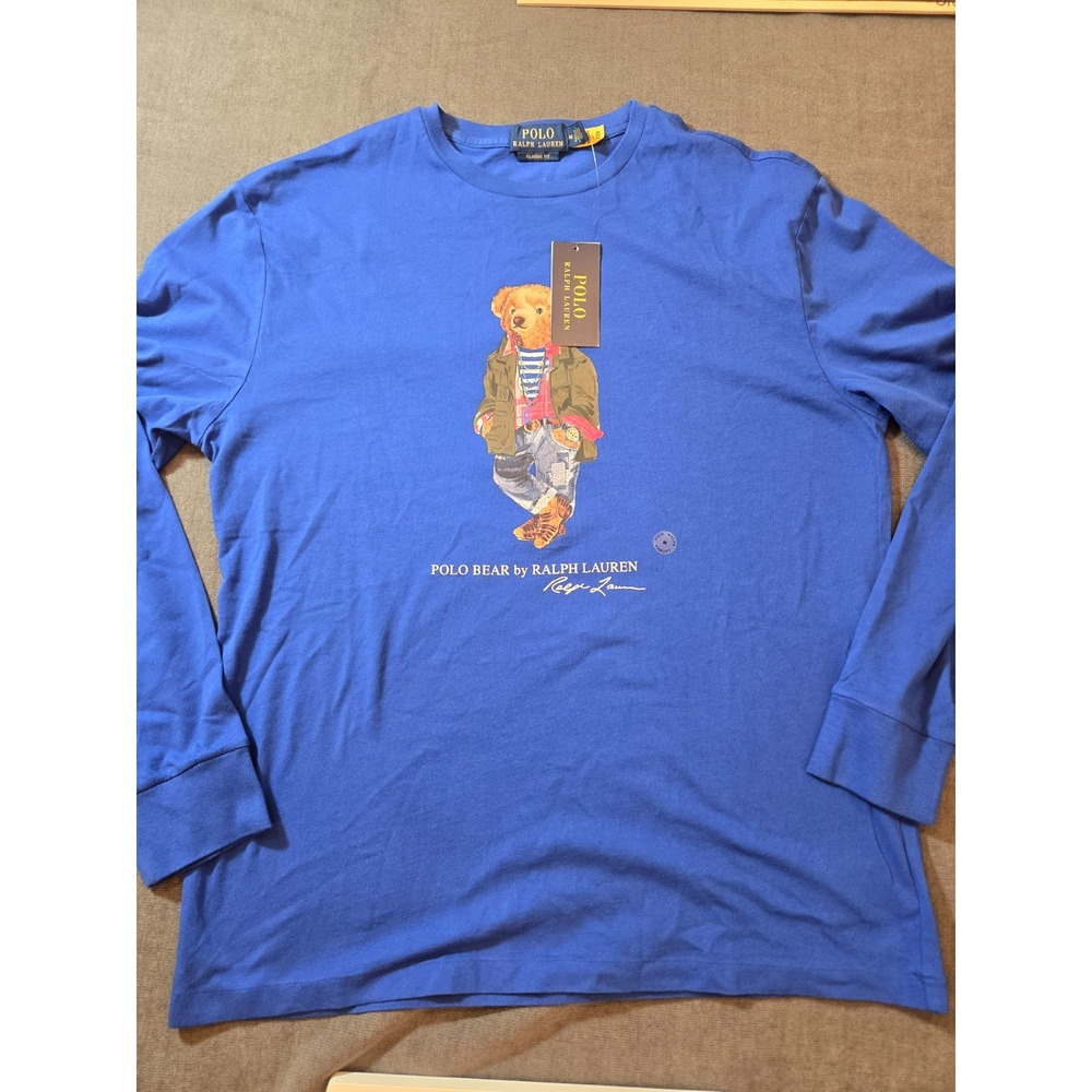 Polo Ralph Lauren Polo Bear Long Sleeve T-Shirt Men's Medium Blue Graphic Preppy